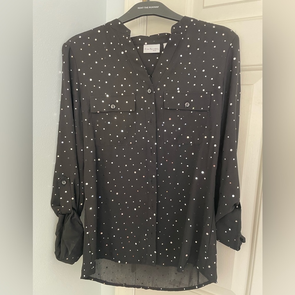 Kim Rogers Petite Small Sparkly Black Shirt - great for holiday parties!